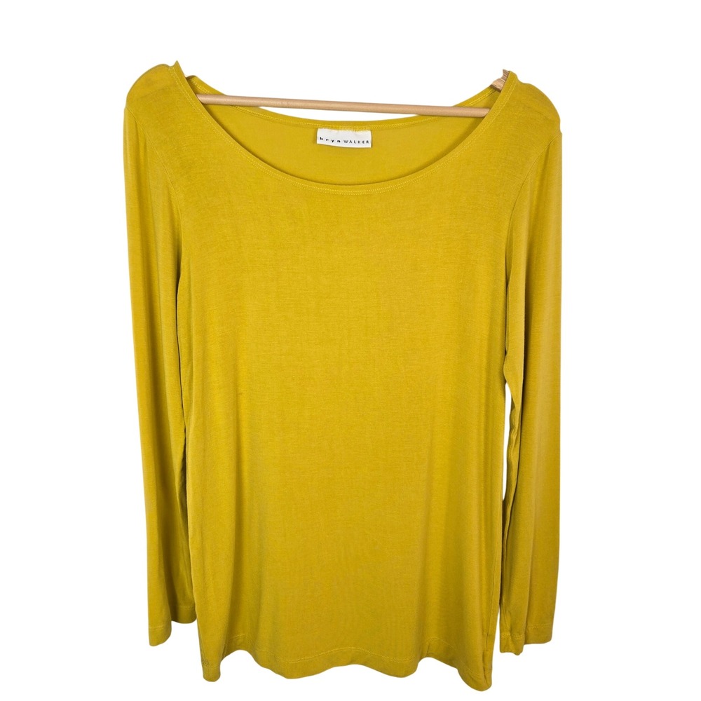 Bryn Walker Top Small Long Sleeve Scoop Neck Mustard Yellow Slinky Tshirt Casual